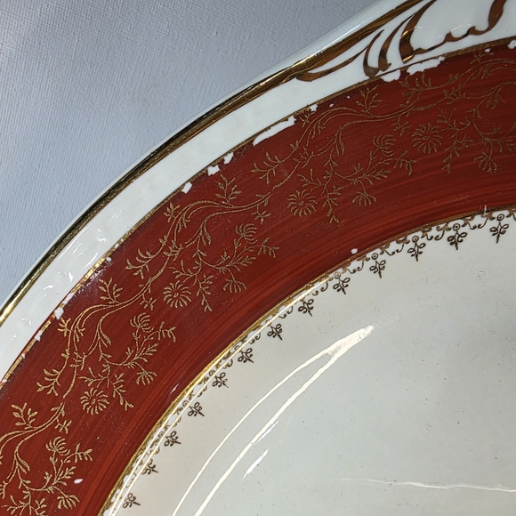 Vtg Homer Laughlin Eggshell Georgian Craftsman Formal Rust Red 18K Platter 1940s - Picture 6 of 7